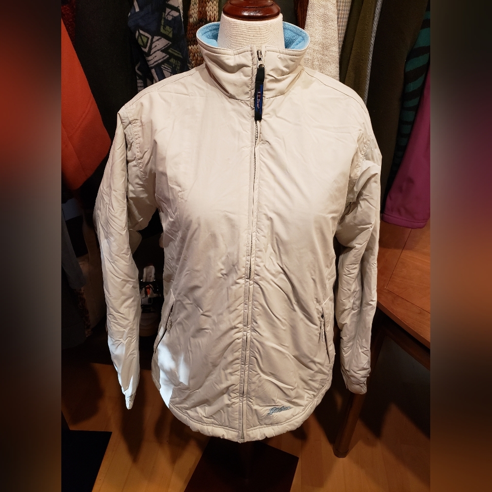 L.L. Bean Cream Blue Fleece Lined Thinsulated Zipper Front Jacket  pocket size M